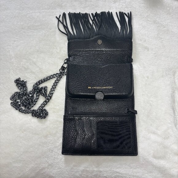 Rebecca Minkoff Black Fringe Crossbody Bag | Leather Chain Strap Boho Festival - Picture 3 of 7